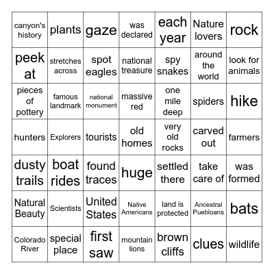 A Natural Beauty Bingo Card
