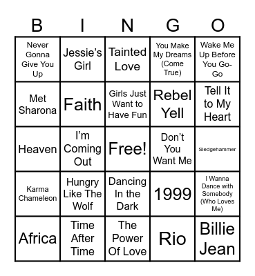 80s Pop Bingo Card