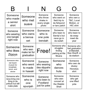 Hawaii Club Bingo Card
