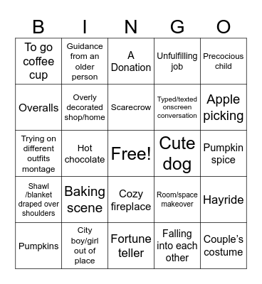Autumnal Hallmark Movies Bingo Card