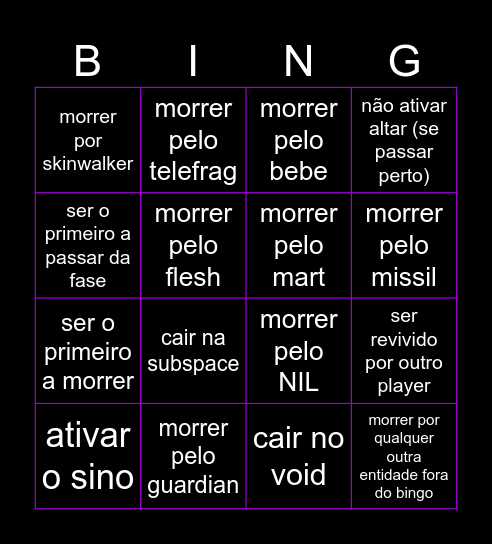Bingo Reverso Nullscape Bingo Card