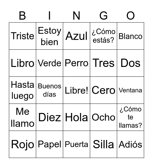 SPANISH Bingo Card