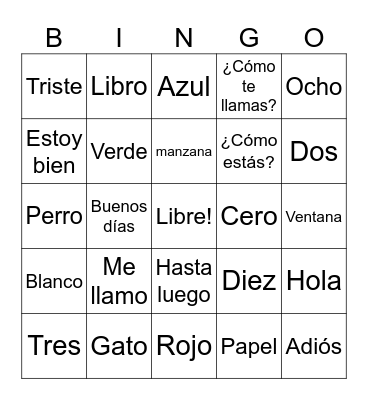 SPANISH Bingo Card