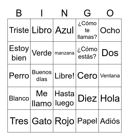 SPANISH Bingo Card
