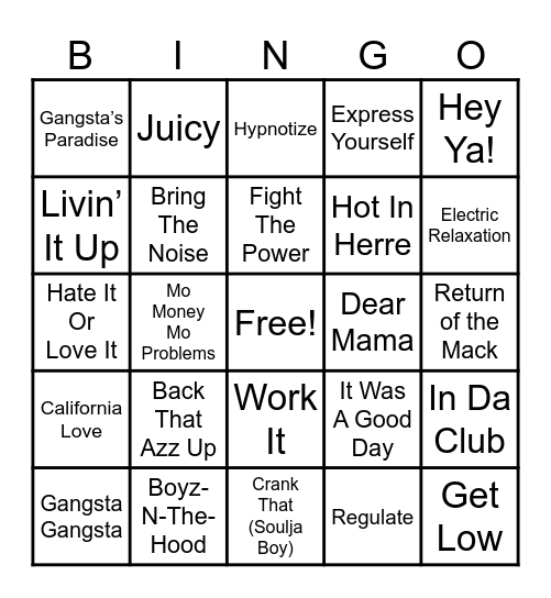 Hip-Hop Bingo Card