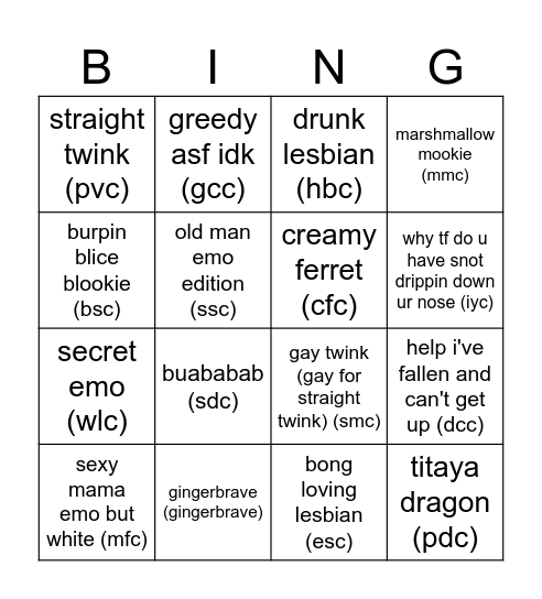 crk Bingo Card