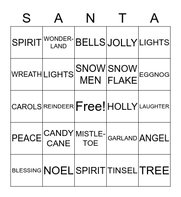 Rehab/TCC Christmas Bingo Card