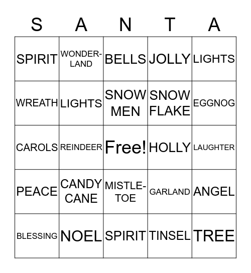 Rehab/TCC Christmas Bingo Card