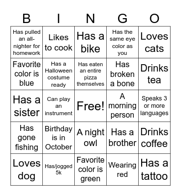 Ice breaker UCI Bingo Card