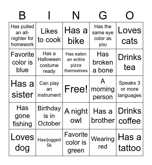 Ice breaker UCI Bingo Card