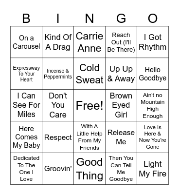 1967 Hits Bingo Card