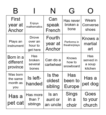 Anchor Bingo! Bingo Card