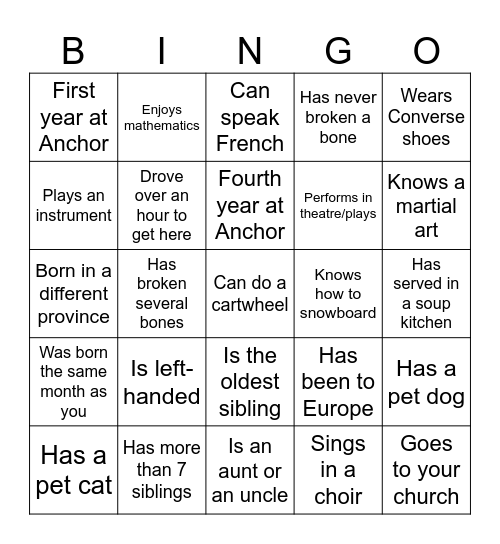 Anchor Bingo! Bingo Card