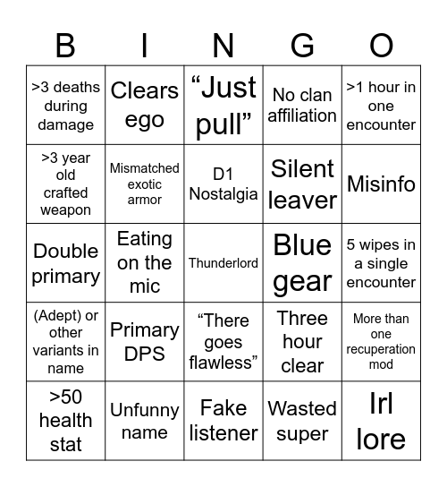 Adverse Bingo Card