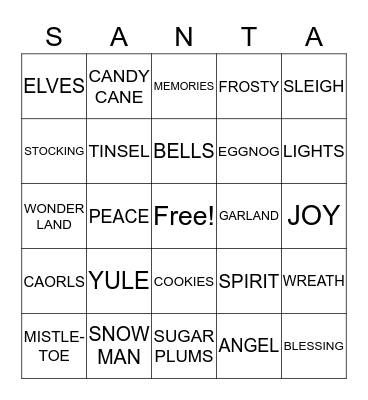 Rehab/TCC Christmas Bingo Card