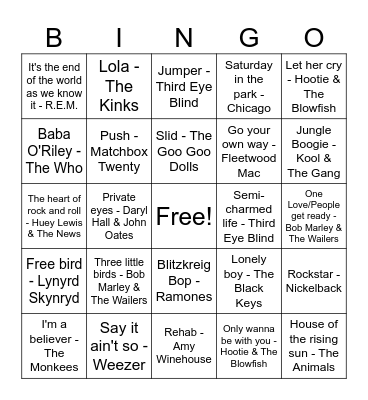 Dive bar anthems Bingo Card