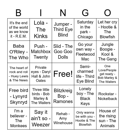 Dive bar anthems Bingo Card