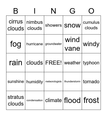 Weather Bingo! Bingo Card