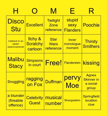 Simpsons Bingo Card