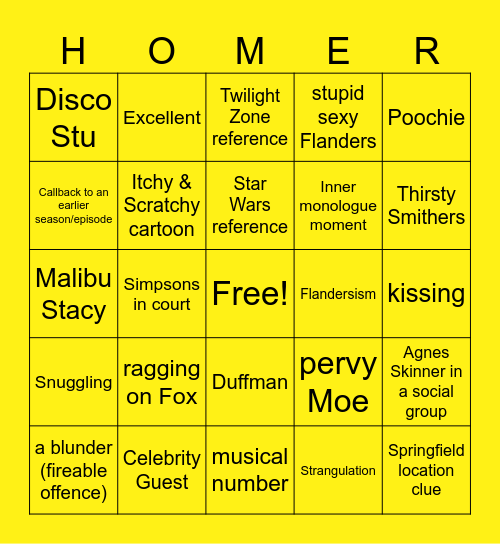 Simpsons Bingo Card