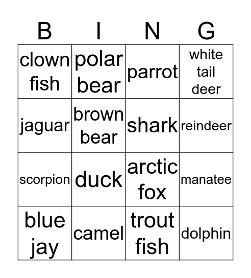 Animal Habitats Bingo Card