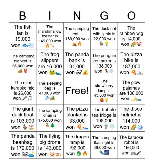 B8 L16 The dragon lamp is 192,000 won 🐉🔥 Bingo Card