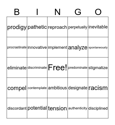 Vocabulary Review Bingo Card