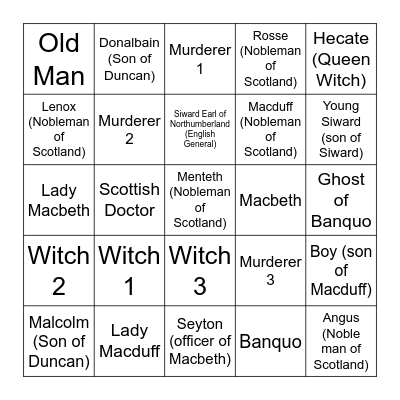 Macbeth Bingo Card