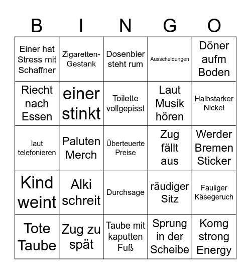 Zugbingo nach Hamburg Bingo Card
