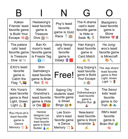 B18 L7 BTS’s least favorite game is Go Fish 🎶🐟 Bingo Card
