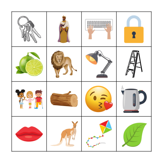 Letters K and L Bingo Card