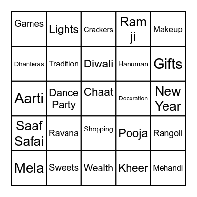 Diwali Bingo Card