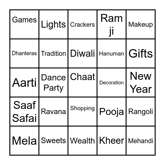 Diwali Bingo Card