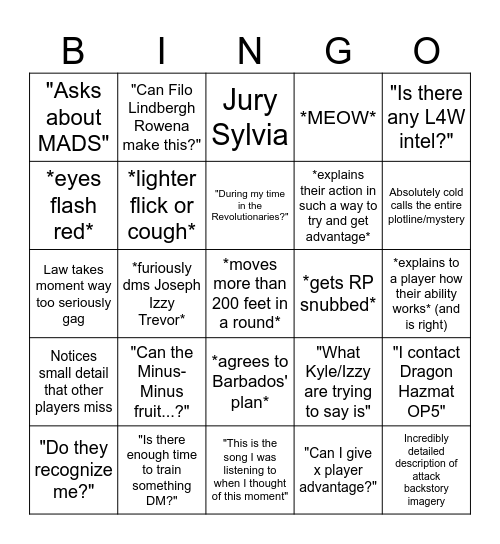 James Bingo Card