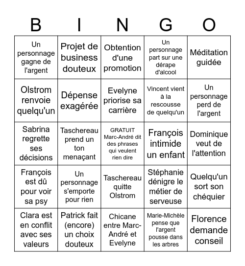 Bingo - Avant le crash Bingo Card