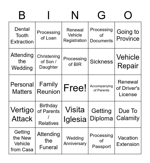 Authorized Absent Ideas Bingo Card