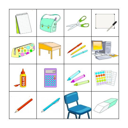 school supplies Bingo Card