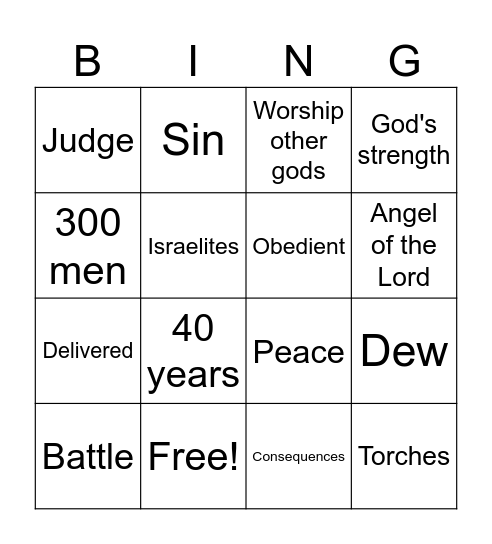 Gideon Bingo Card