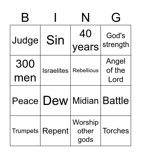 Gideon Bingo Card
