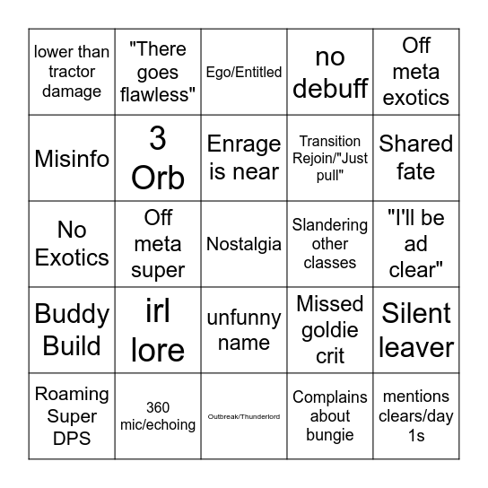 D2 Bingo Card