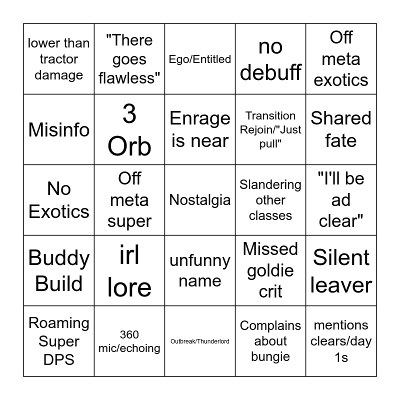 D2 Bingo Card