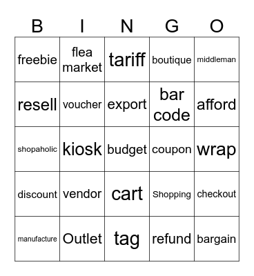 SHOPPING BINGO Card