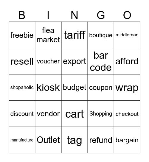 SHOPPING BINGO Card