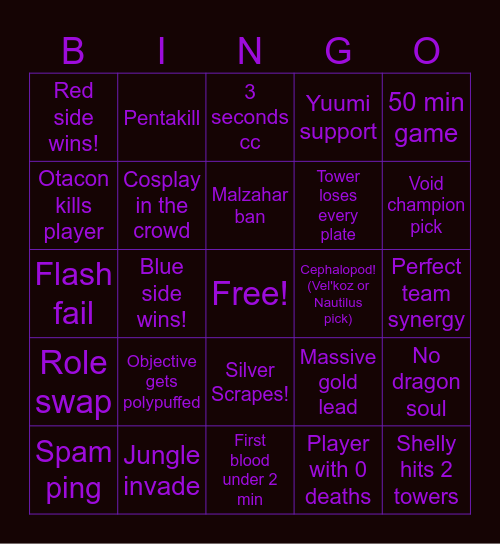 League of Legends Worlds Bingo Card