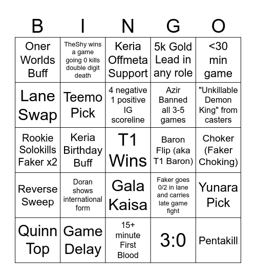 T1 vs IG Bingo Card