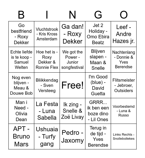 Muziek bingo meidenwerk Bingo Card