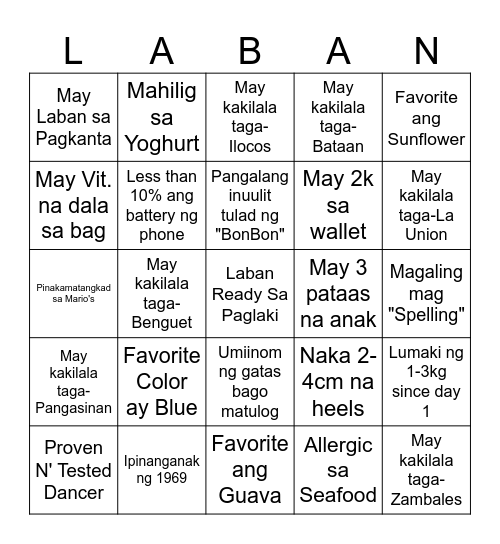 LABAN Bingo Card