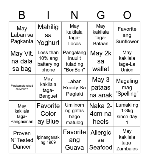 LABAN Bingo Card