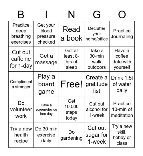 Wellness Bingo Card