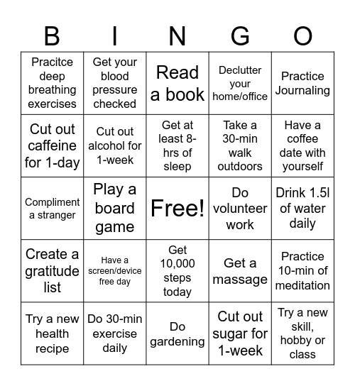 Wellness Bingo Card